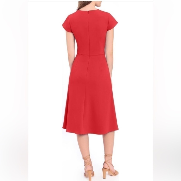 NORDSTROM Donna Morgan Twist Waist Cap Sleeve Red Midi Dress -Sz 6 - Picture 3 of 13